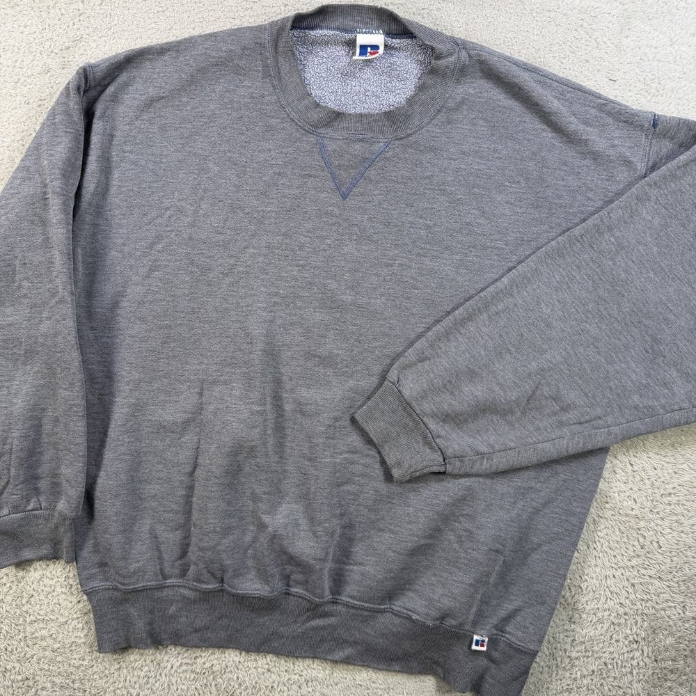 Vintage Russell Athletic Sweatshirt Men XL Grey Fleece 90s Y2K Pullover Crewneck - Picture 1 of 8